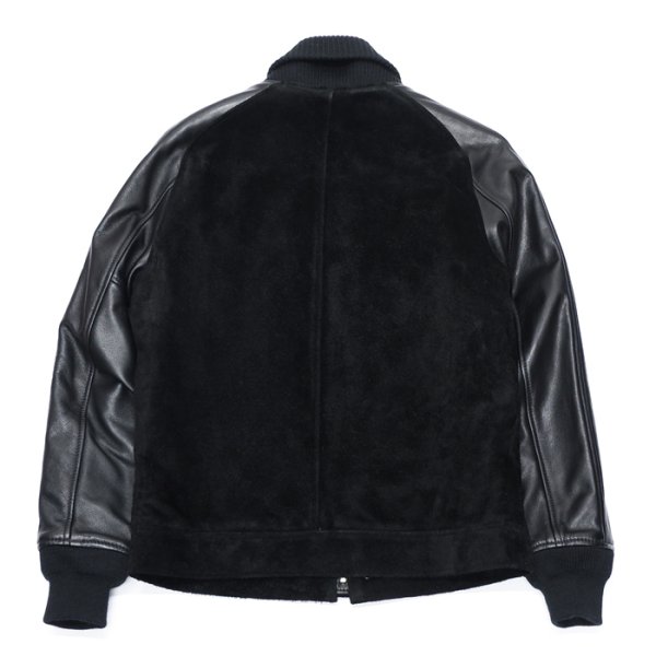 画像2: 【PointUp10%11/10迄】Y'2 LEATHER(ワイツーレザー)STEER SUEDE×STEER OIL RIB JACKET(ステアスエード×ステアオイル リブジャケット)/Black(ブラック) (2)