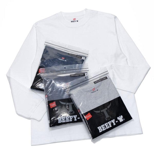 画像1: Hanes（ヘインズ）BEEFY Long Sleeve T-Shirt（ビーフィーロングスリーブTシャツ）/White（ホワイト）・Navy（ネイビー）・H.Grey（ヘザーグレー）・Dark Grey（ダークグレー） (1)