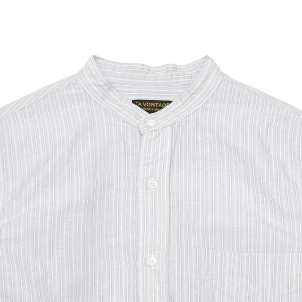 画像3: 『OUTLET』*A VONTADE(アボンタージ)Banded Collar Shirts(バンドカラーシャツ)Cotton Linen Chambray/Grey Stripe(グレーストライプ) (3)