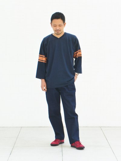 画像1: F.O.B FACTORY（エフオービーファクトリー）DENIM TRACK PANTS（デニムトラックパンツ）Three Eight Denim/Indigo（インディゴ）【裾上げ無料】