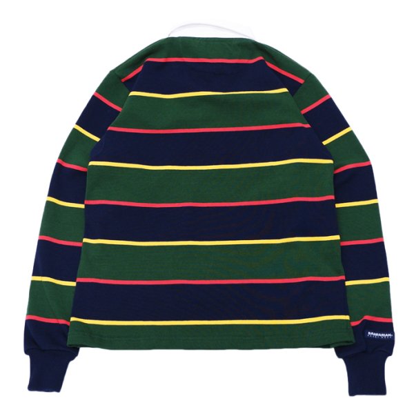 画像2: BARBARIAN（バーバリアン）Heavy Weight Rugby Collar Shirt（ヘビーウェイト ラグビーカラーシャツ）"ALTERNATING STRIPES" / Navy×Gold×Bottle×Red（ネイビー×ゴールド×ボトル×レッド） (2)