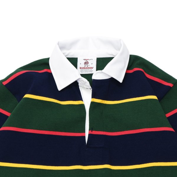 画像3: BARBARIAN（バーバリアン）Heavy Weight Rugby Collar Shirt（ヘビーウェイト ラグビーカラーシャツ）"ALTERNATING STRIPES" / Navy×Gold×Bottle×Red（ネイビー×ゴールド×ボトル×レッド） (3)