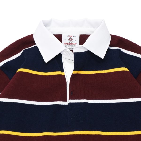 画像3: BARBARIAN(バーバリアン)Heavy Weight Rugby Collar Shirt(ヘビーウェイト ラグビーカラーシャツ) "ALTERNATING STRIPES" / Navy×Gold×Harvard×White(ネイビー×ゴールド×ハーバード×ホワイト) (3)