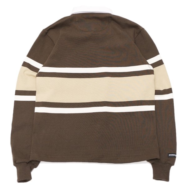 画像2: BARBARIAN(バーバリアン)Heavy Weight Rugby Collar Shirt(ヘビーウェイト ラグビーカラーシャツ) "COLLEGIATE STRIPE" / Moss×Ivory×Vegas Gold(モスグリーン×アイボリー×ベガスゴールド) (2)