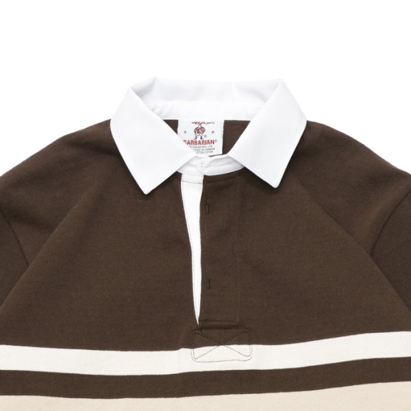 画像3: BARBARIAN(バーバリアン)Heavy Weight Rugby Collar Shirt(ヘビーウェイト ラグビーカラーシャツ) "COLLEGIATE STRIPE" / Moss×Ivory×Vegas Gold(モスグリーン×アイボリー×ベガスゴールド) (3)