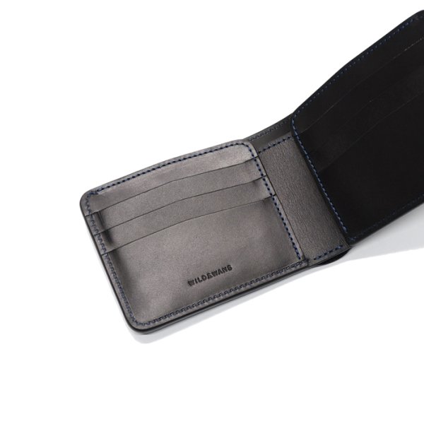 画像4: WILD SWANS(ワイルドスワンズ)WINGS(ウイングス)2つ折りウォレットコインケース無し/ネイビー"シェルコードバン"×ブラック"イングリッシュブライドル" (4)