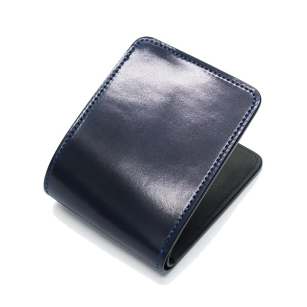 画像2: WILD SWANS(ワイルドスワンズ)WINGS(ウイングス)2つ折りウォレットコインケース無し/ネイビー"シェルコードバン"×ブラック"イングリッシュブライドル" (2)