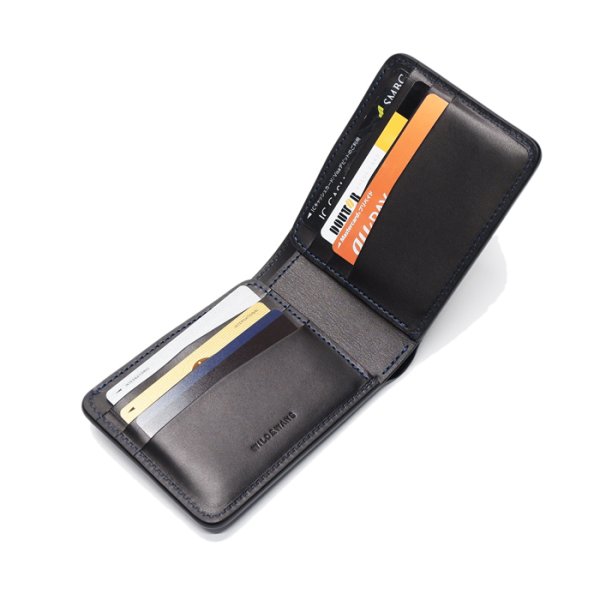 画像6: WILD SWANS(ワイルドスワンズ)WINGS(ウイングス)2つ折りウォレットコインケース無し/ネイビー"シェルコードバン"×ブラック"イングリッシュブライドル" (6)