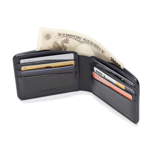 画像5: WILD SWANS(ワイルドスワンズ)WINGS(ウイングス)2つ折りウォレットコインケース無し/ネイビー"シェルコードバン"×ブラック"イングリッシュブライドル" (5)