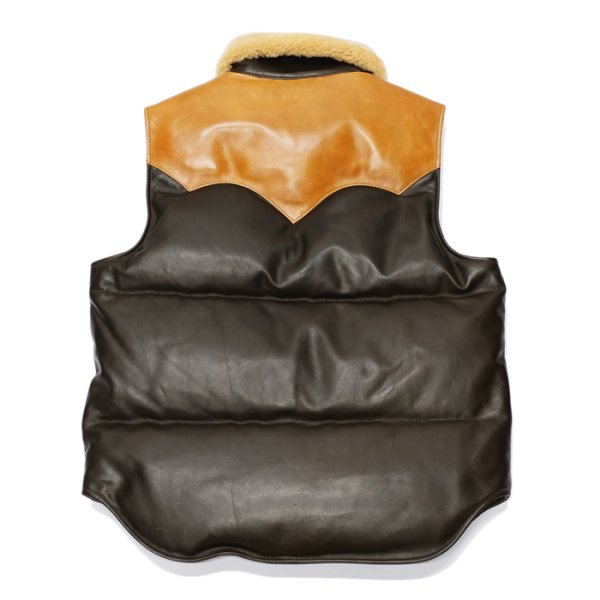 画像2: 【PointUp10%11/10迄】Y'2 LEATHER(ワイツーレザー)OIL SOFT HORSE&MOUTON DOWN VEST(オイルソフトホース&ムートンダウンベスト)/Olive×Camel+Yellow Mouton(オリーブ×キャメル+イエロームートン) (2)