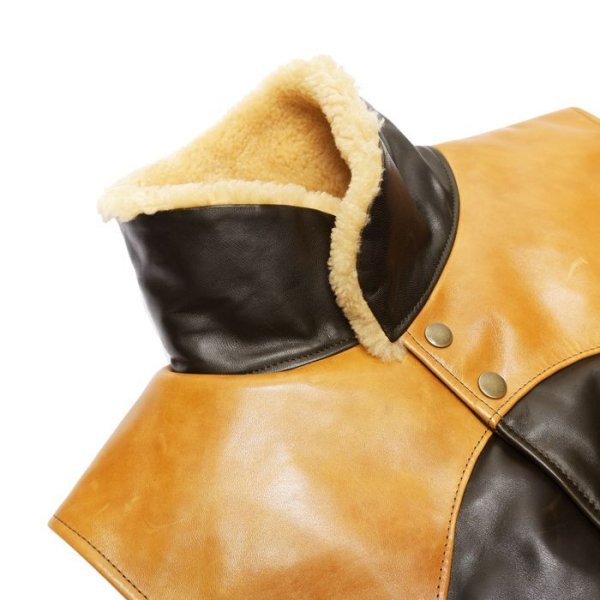 画像4: 【PointUp10%11/10迄】Y'2 LEATHER(ワイツーレザー)OIL SOFT HORSE&MOUTON DOWN VEST(オイルソフトホース&ムートンダウンベスト)/Olive×Camel+Yellow Mouton(オリーブ×キャメル+イエロームートン) (4)