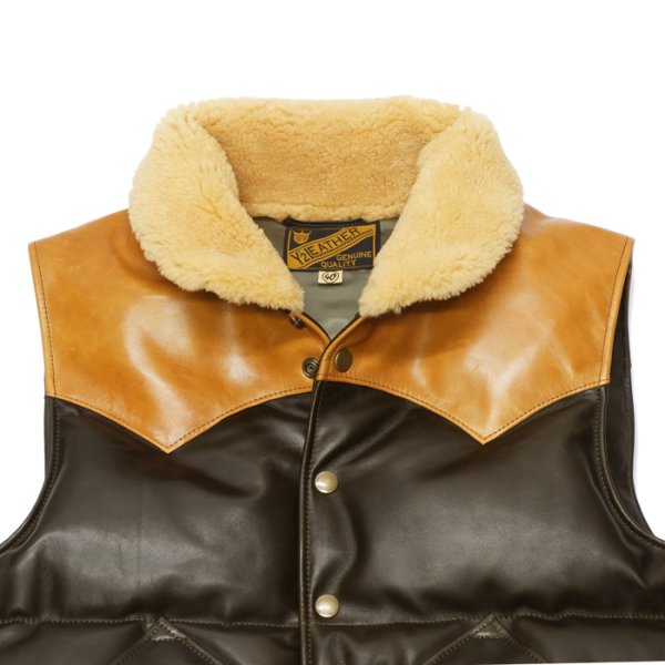 画像3: 【PointUp10%11/10迄】Y'2 LEATHER(ワイツーレザー)OIL SOFT HORSE&MOUTON DOWN VEST(オイルソフトホース&ムートンダウンベスト)/Olive×Camel+Yellow Mouton(オリーブ×キャメル+イエロームートン) (3)