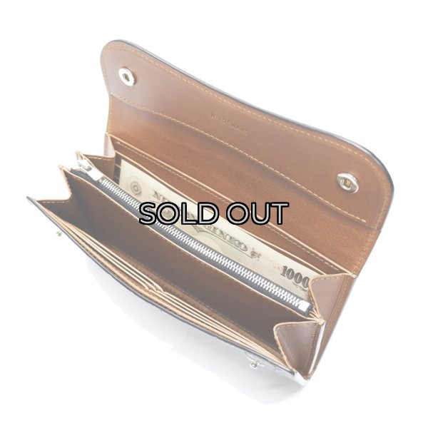 画像6: WILD SWANS（ワイルドスワンズ）WAVE（ウェイブ）ロングウォレット/ブラック"クロコダイル"×キャメル"ブッテーロ" (6)