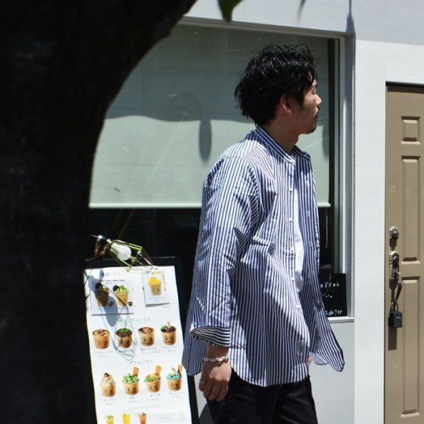 画像9: *A VONTADE(アボンタージ)Banded Collar Shirts(バンドカラーシャツ)"Cotton Linen Chambray" / Navy Stripe(ネイビーストライプ) (9)