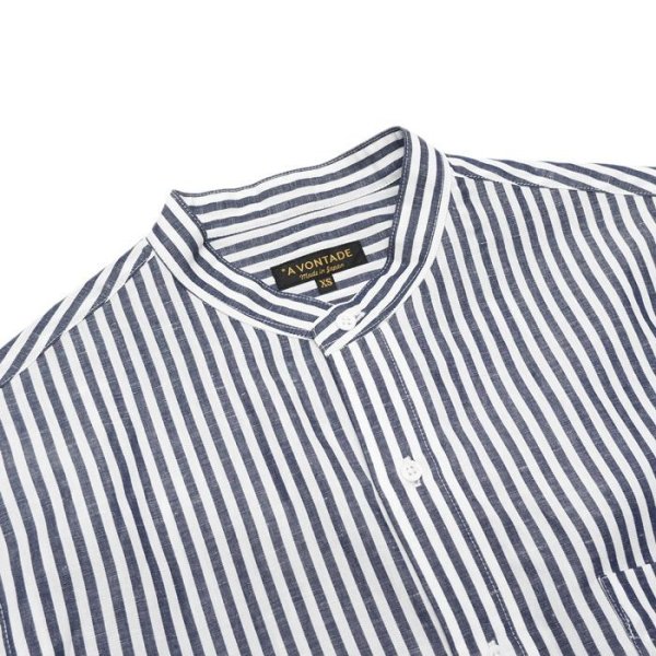 画像3: *A VONTADE(アボンタージ)Banded Collar Shirts(バンドカラーシャツ)"Cotton Linen Chambray" / Navy Stripe(ネイビーストライプ) (3)