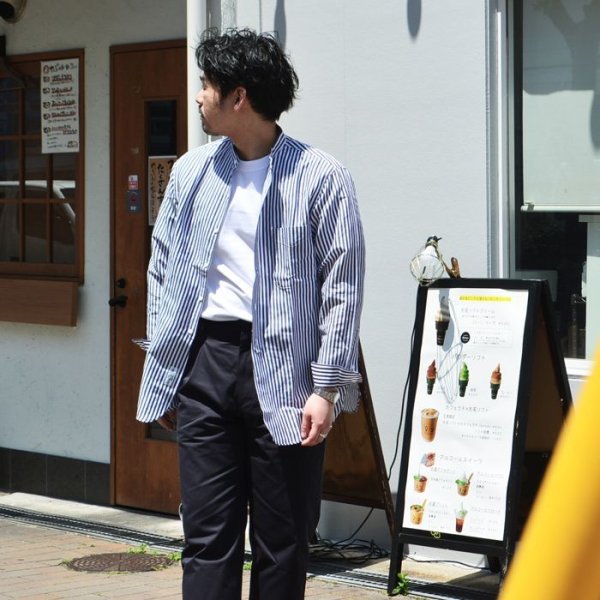 画像8: *A VONTADE(アボンタージ)Banded Collar Shirts(バンドカラーシャツ)"Cotton Linen Chambray" / Navy Stripe(ネイビーストライプ) (8)