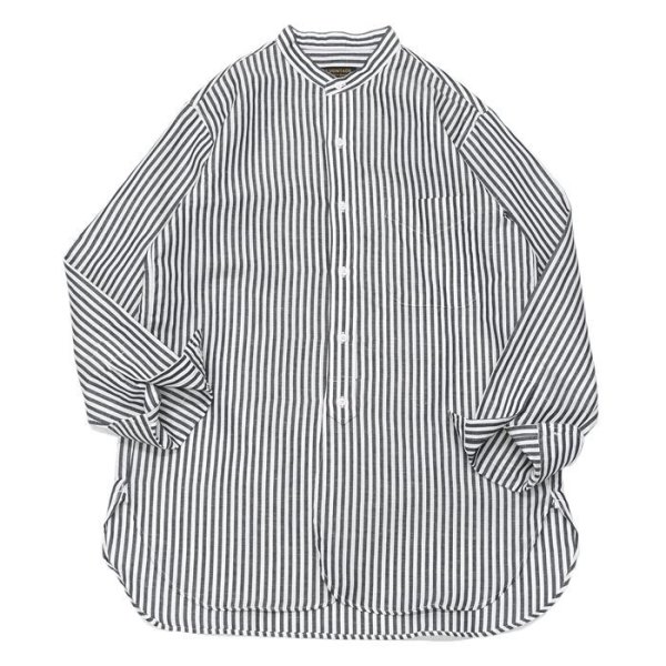 画像1: *A VONTADE（アボンタージ）Banded Collar Shirts（バンドカラーシャツ）"Cotton Linen Chambray" / Navy Stripe（ネイビーストライプ） (1)