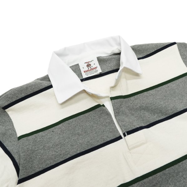 画像3: BARBARIAN(バーバリアン)Light Weight Rugby Collar Shirt S/S(ライトウェイト ラグビーカラーシャツS/S) "ALTERNATING STRIPES" / Ivory×Bottle×Oxford×Navy(アイボリー×ボトル×オックスフォード×ネイビー) (3)