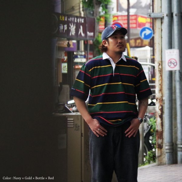 画像7: BARBARIAN(バーバリアン)カジュアルラガーシャツショートスリーブ ”TWO COLOUR STRIPES" / Navy×Ivory(ネイビー×アイボリー) (7)