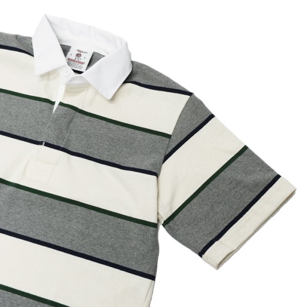 画像4: BARBARIAN(バーバリアン)Light Weight Rugby Collar Shirt S/S(ライトウェイト ラグビーカラーシャツS/S) "ALTERNATING STRIPES" / Ivory×Bottle×Oxford×Navy(アイボリー×ボトル×オックスフォード×ネイビー) (4)