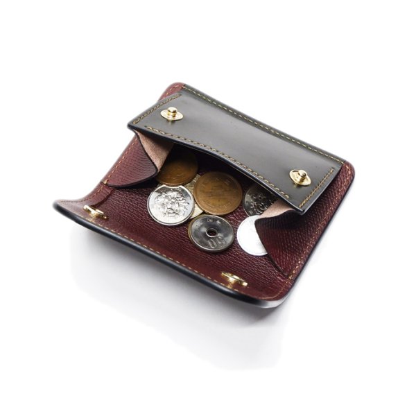 画像7: WILD SWANS(ワイルドスワンズ)Tongue(タング)マルチコインケース/ブラック"シェルコードバン"×バーガンディ"型押しイングリッシュブライドル" (7)