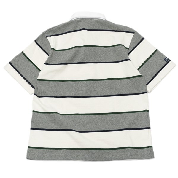 画像2: BARBARIAN(バーバリアン)Light Weight Rugby Collar Shirt S/S(ライトウェイト ラグビーカラーシャツS/S) "ALTERNATING STRIPES" / Ivory×Bottle×Oxford×Navy(アイボリー×ボトル×オックスフォード×ネイビー) (2)