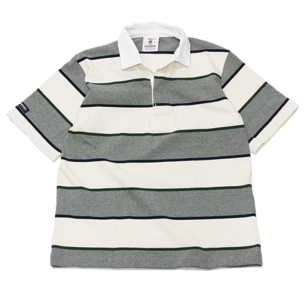 画像1: BARBARIAN（バーバリアン）Light Weight Rugby Collar Shirt S/S（ライトウェイト ラグビーカラーシャツS/S） "ALTERNATING STRIPES" / Ivory×Bottle×Oxford×Navy（アイボリー×ボトル×オックスフォード×ネイビー） (1)