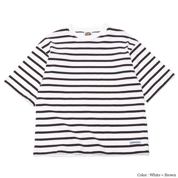 画像4: BARBARIAN（バーバリアン）W's Casual Crew Neck Shirt S/S（ウィメンズカジュアルクルーネックシャツショートスリーブ ）”TWO COLOUR STRIPES"  / White×Apple（ホワイト×アップル）・White×Brown（ホワイト×ブラウン） (4)