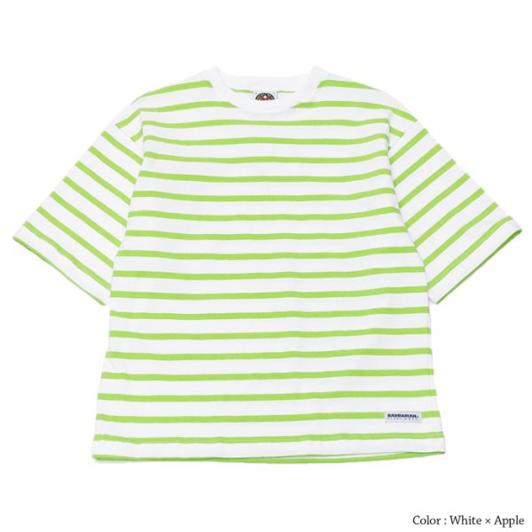 画像2: BARBARIAN（バーバリアン）W's Casual Crew Neck Shirt S/S（ウィメンズカジュアルクルーネックシャツショートスリーブ ）”TWO COLOUR STRIPES"  / White×Apple（ホワイト×アップル）・White×Brown（ホワイト×ブラウン） (2)