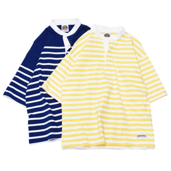 画像1: BARBARIAN（バーバリアン）カジュアルヘンリーネックシャツショートスリーブ "BASQUE STRIPES" レディース / Yellow×White（イエロー×ホワイト）・Dk.Ocean×White（ダークオーシャン×ホワイト） (1)