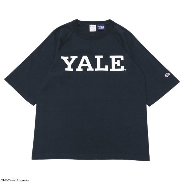 画像1: Champion（チャンピオン）T1011 US Print Raglan Sleeve T-Shirt（ティーテンイレブンUSプリントラグランスリーブTシャツ）"YALE" / Navy（ネイビー）Made in USA (1)