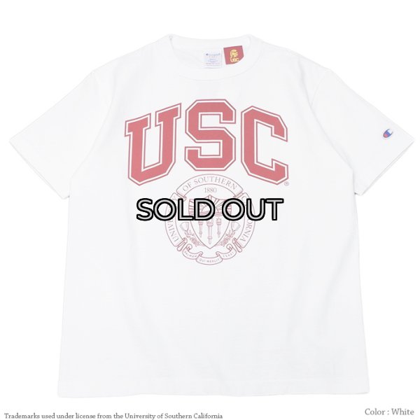 画像1: Champion（チャンピオン）T1011 US Print T-Shirt（ティーテンイレブンUSプリントTシャツ）"USC・Made in USA" / White（ホワイト） (1)
