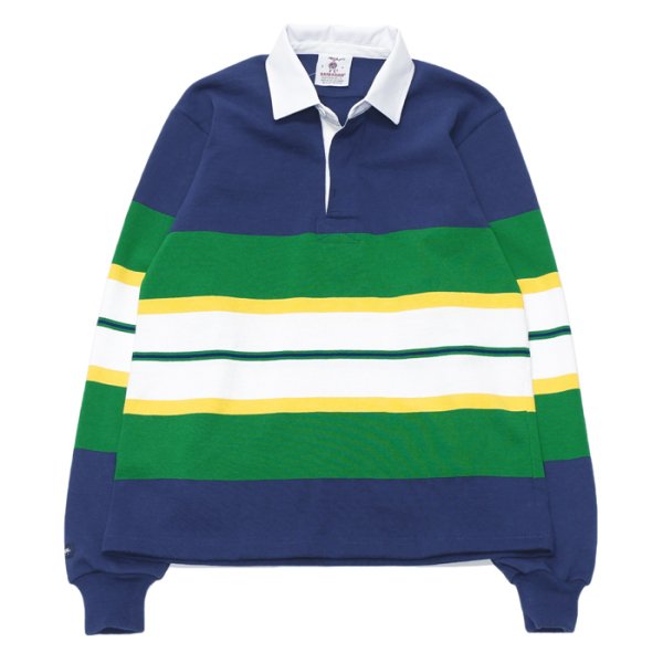 画像1: BARBARIAN（バーバリアン）Heavy Weight Rugby Collar Shirt（ヘビーウェイト ラグビーカラーシャツ）"BOLD MOUNTAINEER" / D.Ocean×Kelly×Yellow×White（ダークオーシャン×ケリーグリーン×イエロー×ホワイト） (1)