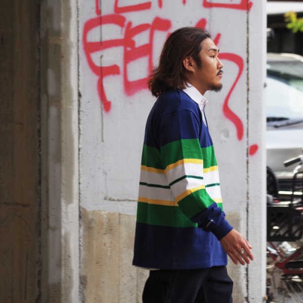 画像9: BARBARIAN(バーバリアン)Heavy Weight Rugby Collar Shirt(ヘビーウェイト ラグビーカラーシャツ)"BOLD MOUNTAINEER" / D.Ocean×Kelly×Yellow×White(ダークオーシャン×ケリーグリーン×イエロー×ホワイト) (9)
