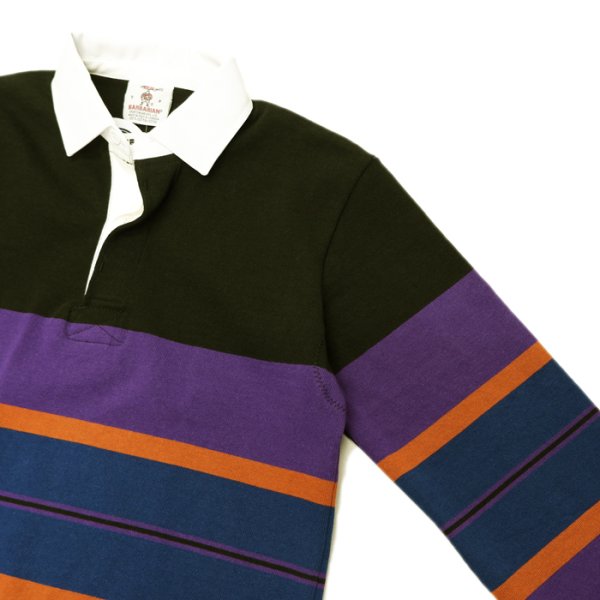 画像4: BARBARIAN(バーバリアン)Heavy Weight Rugby Collar Shirt(ヘビーウェイト ラグビーカラーシャツ)"BOLD MOUNTAINEER" / Black×Purple×Rust×D.Ocean(ブラック×パープル×ラスト×ダークオーシャン) (4)