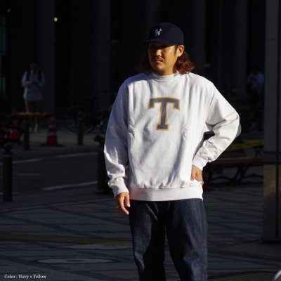 画像3: ※Exclusive※ blurhmsROOTSTOCK（ブラームスルーツストック）Soft&Hard Sweat Crew Neck P.O "T-50"（ソフト&ハードスウェットクルーネックプルオーバー"T-50"）Heather White / Navy×Yellow（ネイビー×イエロー）