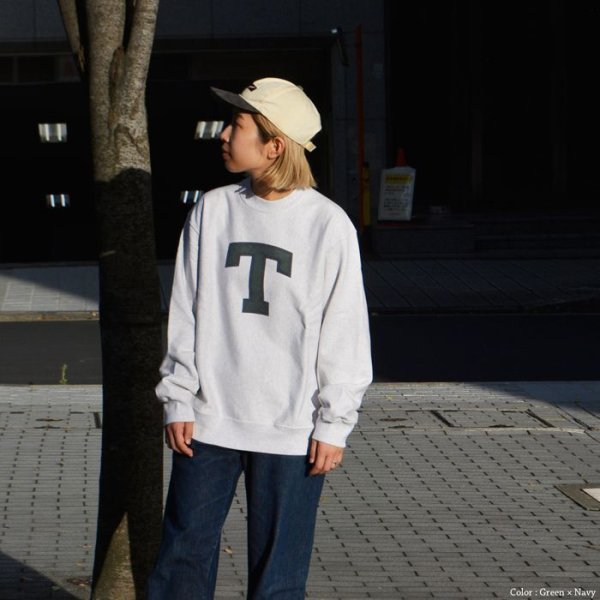 画像11: ※Exclusive※ blurhmsROOTSTOCK（ブラームスルーツストック）Soft&Hard Sweat Crew Neck P.O "T-50"（ソフト&ハードスウェットクルーネックプルオーバー"T-50"）Heather White / Green×Navy（グリーン×ネイビー） (11)
