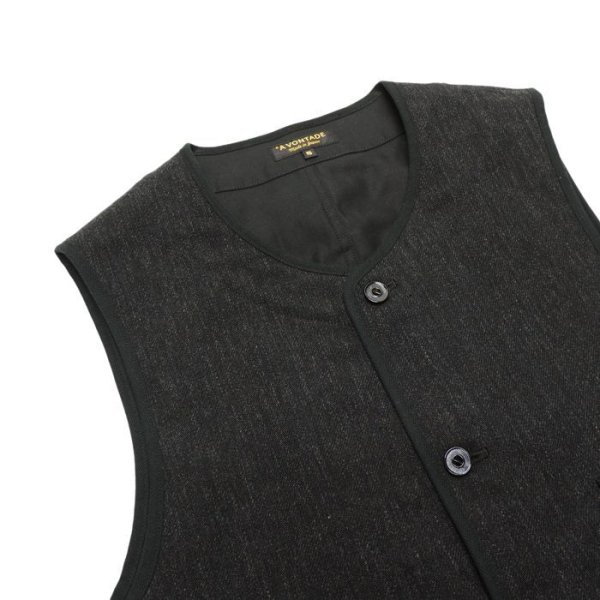 画像3: *A VONTADE(アボンタージ)CW Piping Vest(CWパイピングベスト)”British Wool Cotton Mil. Serge" / Dk.Charcoal(ダークチャコール) (3)