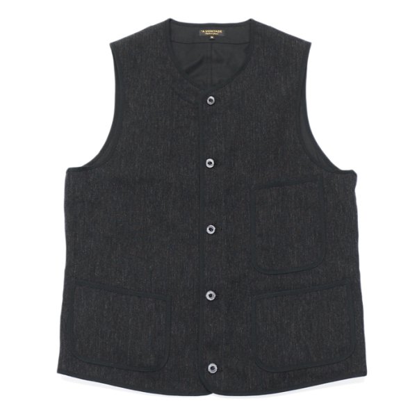画像1: A VONTADE（アボンタージ）CW Piping Vest（CWパイピングベスト）British Wool Cotton Mil. Serge/Dk.Charcoal（ダークチャコール） (1)