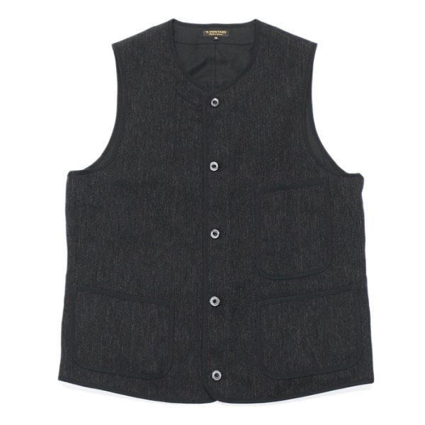 画像1: *A VONTADE（アボンタージ）CW Piping Vest（CWパイピングベスト）”British Wool Cotton Mil. Serge" / Dk.Charcoal（ダークチャコール） (1)