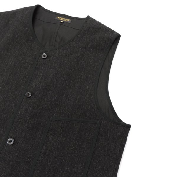 画像4: *A VONTADE(アボンタージ)CW Piping Vest(CWパイピングベスト)”British Wool Cotton Mil. Serge" / Dk.Charcoal(ダークチャコール) (4)