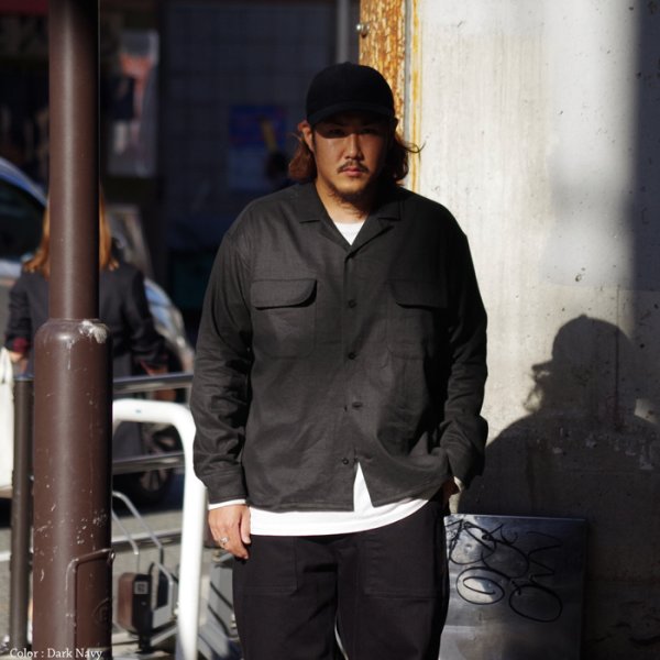 画像12: Nigel Cabourn（ナイジェル・ケーボン）OPEN COLLAR SHIRT（オープンカラーシャツ）"LINEN FLEECE" / Ivory（アイボリー）・Dark Navy（ダークネイビー） (12)