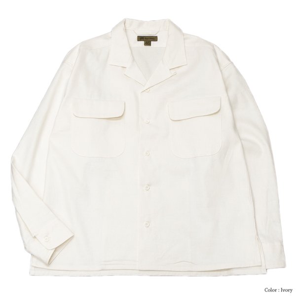画像2: Nigel Cabourn（ナイジェル・ケーボン）OPEN COLLAR SHIRT（オープンカラーシャツ）"LINEN FLEECE" / Ivory（アイボリー）・Dark Navy（ダークネイビー） (2)