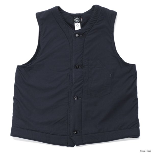 画像2: ＜30%OFF＞Post O'Alls（ポストオーバーオールズ）1 Pocket Vest（1ポケットベスト）"Cotton Typewriter Cloth×Polar Tech Sherpa" / Navy（ネイビー）・Black（ブラック） (2)