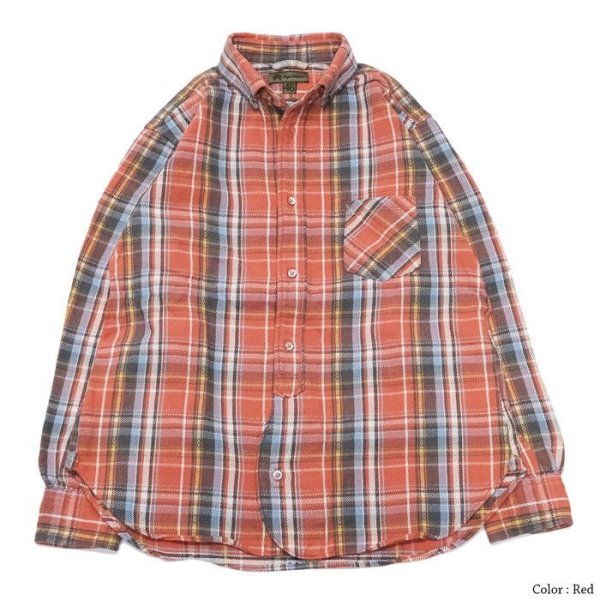画像2: Nigel Cabourn（ナイジェル・ケーボン）BRITISH OFFICER'S SHIRT TYPE2（ブリティッシュオフィサーズシャツタイプ2）”FLANNEL CHECK" / Red（レッド）・Green（グリーン） (2)