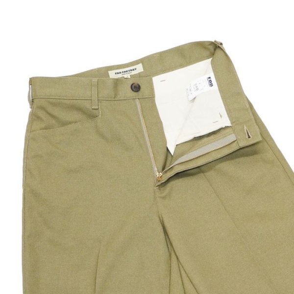 画像3: F.O.B FACTORY(エフオービーファクトリー)STA-PREST WIDE TROUSERS(ステイプレストワイドトラウザー)”TC VINTAGE STRETCH HOPSACK" / Khaki(カーキ)【裾上げ無料】 (3)