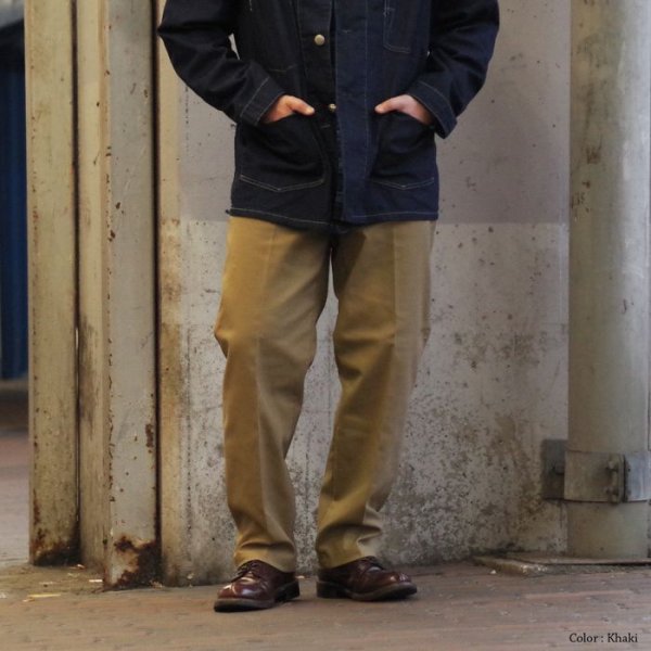 画像9: F.O.B FACTORY(エフオービーファクトリー)STA-PREST WIDE TROUSERS(ステイプレストワイドトラウザー)”TC VINTAGE STRETCH HOPSACK" / Khaki(カーキ)【裾上げ無料】 (9)