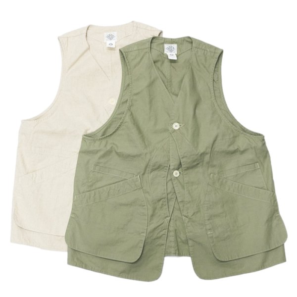画像1: Post O'Alls（ポストオーバーオールズ）DEE Vest（ディー・ベスト）Hemp Cotton Poplin/Natural（ナチュラル）・Sage（セージ） (1)