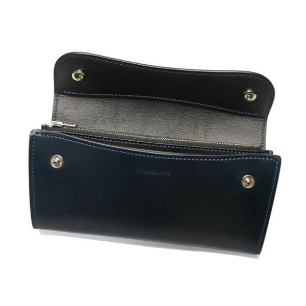 画像4: WILD SWANS(ワイルドスワンズ)WAVE(ウェイブ)ロングウォレット/ネイビー"シェルコードバン"×ブラック"イングリッシュブライドル" (4)