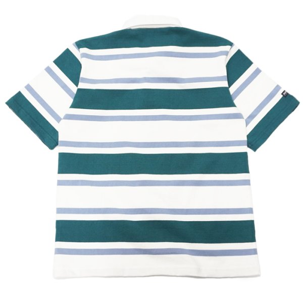 画像2: BARBARIAN(バーバリアン)Light Weight Rugby Collar Shirt S/S(ライトウェイト ラグビーカラーシャツS/S)”3COLOUR STRIPES" / Teal×White×Columbia(ティール×ホワイト×コロンビア) (2)